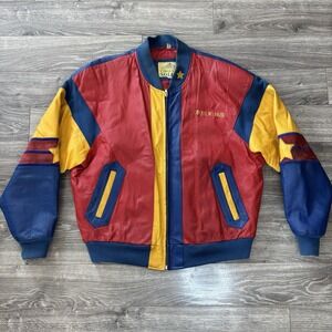 Vintage‎ Cirque du Soleil Color Block Leather Coat Jacket Circa 1993 Size Large
